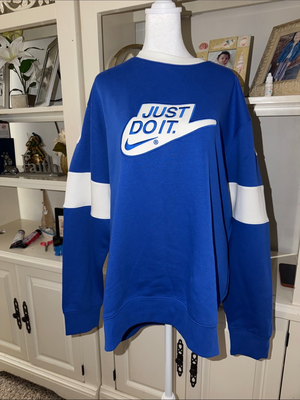 Nike Men’s Royal Blue Crewneck Sweatshirt with White Stripe